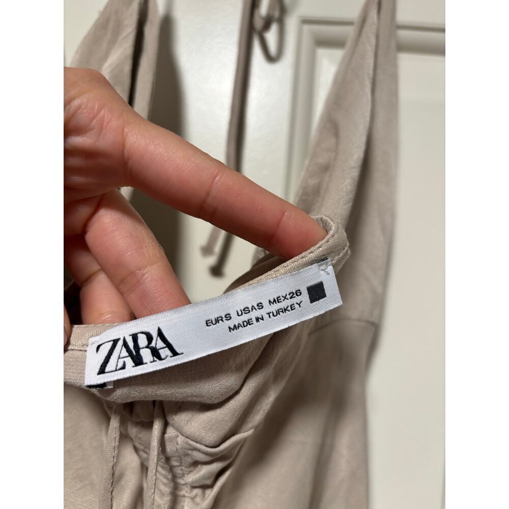 Zara Taupe Halter Mini Dress Womens XS Open Back Ruched Tie A Line Made Turkey - Picture 7 of 11
